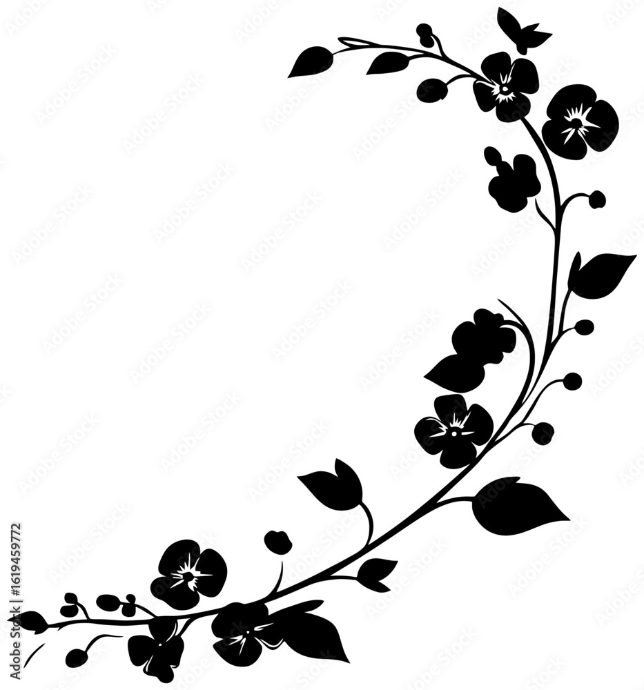 Naklejka premium Decorative forget-me-not flower silhouette border