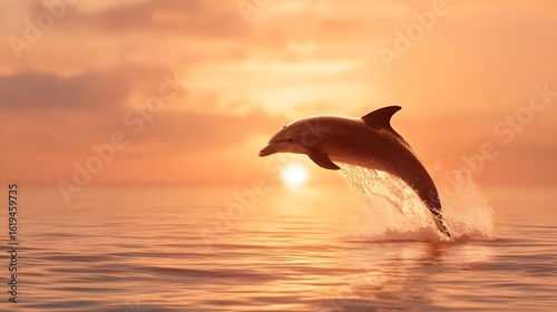 Wallpaper Mural Cute fluffy dolphin jumping out of the water with sunset background Torontodigital.ca
