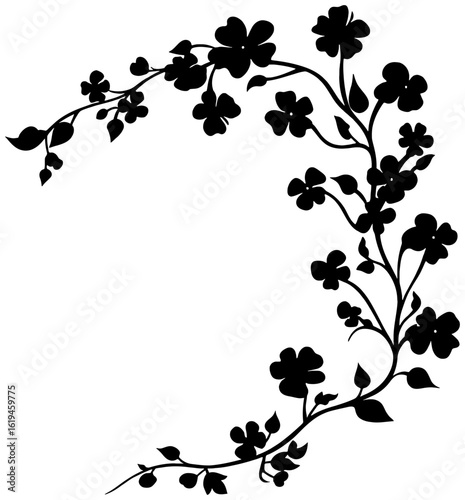 Forget-me-not flower corner border silhouette