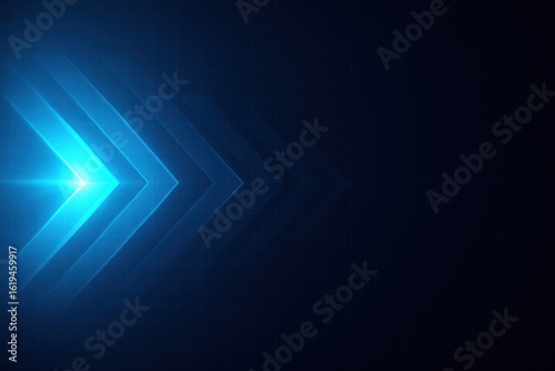 Futuristic blue arrow effect with gridlines on dark background