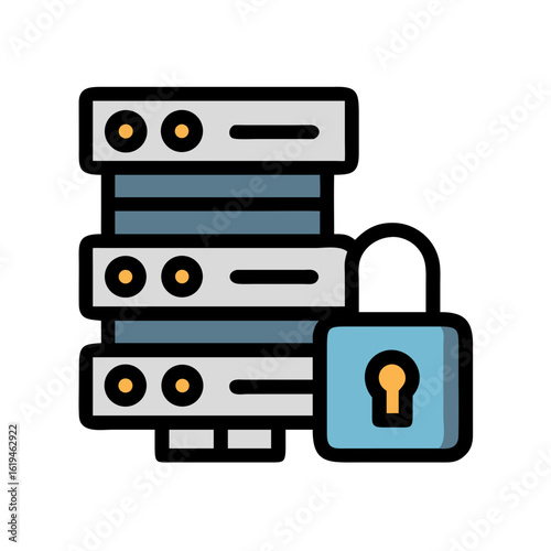 Data server stack with secure lock icon illustration