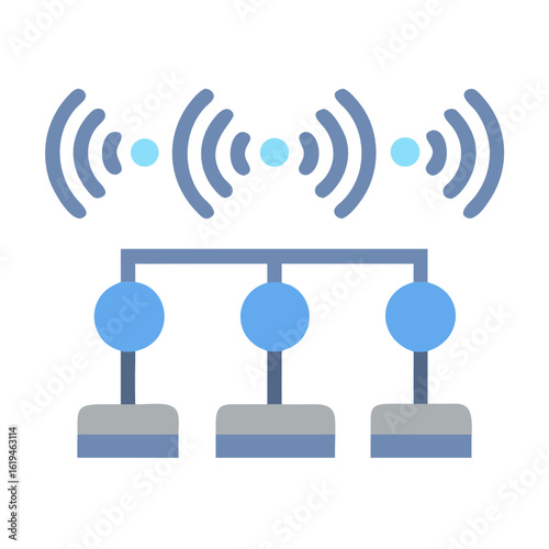 Network connectivity diagram with nodes, connections, and wireless signals