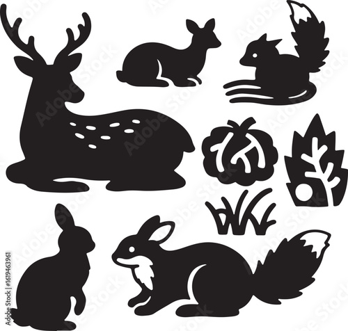  Silhouette vector illustration wood animal icons with white background.