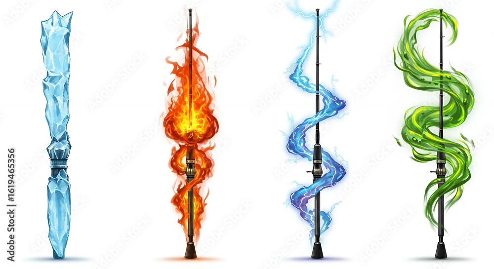Fototapeta premium Magic wands with different magical effects isolated on white background