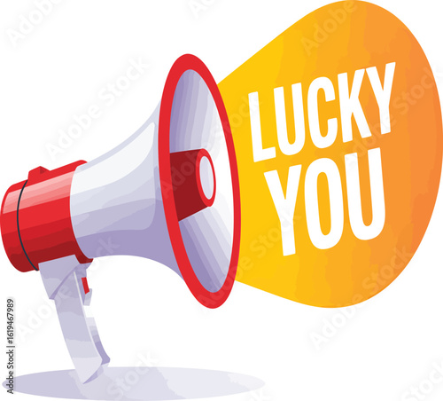 Bold megaphone proclaiming "Lucky You" message, perfect for promotions, announcements, and special offers with impact