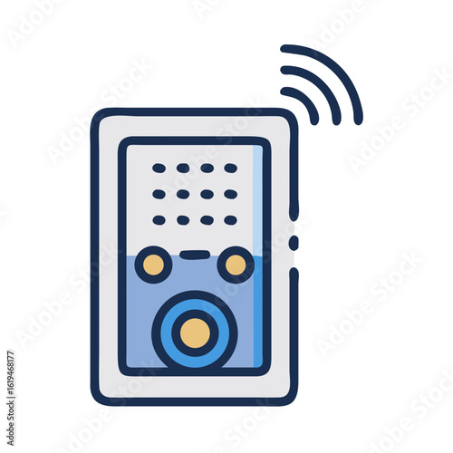 Smart home control panel icon, device emitting waves