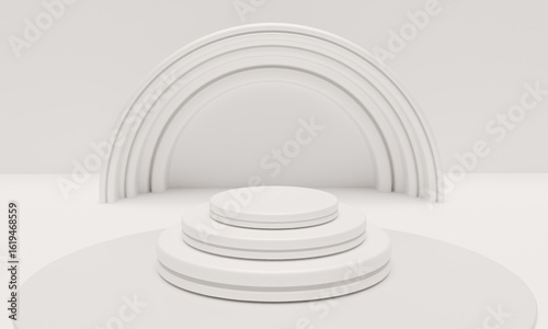 3D White Podium Background with Minimalist Arch Display Stand