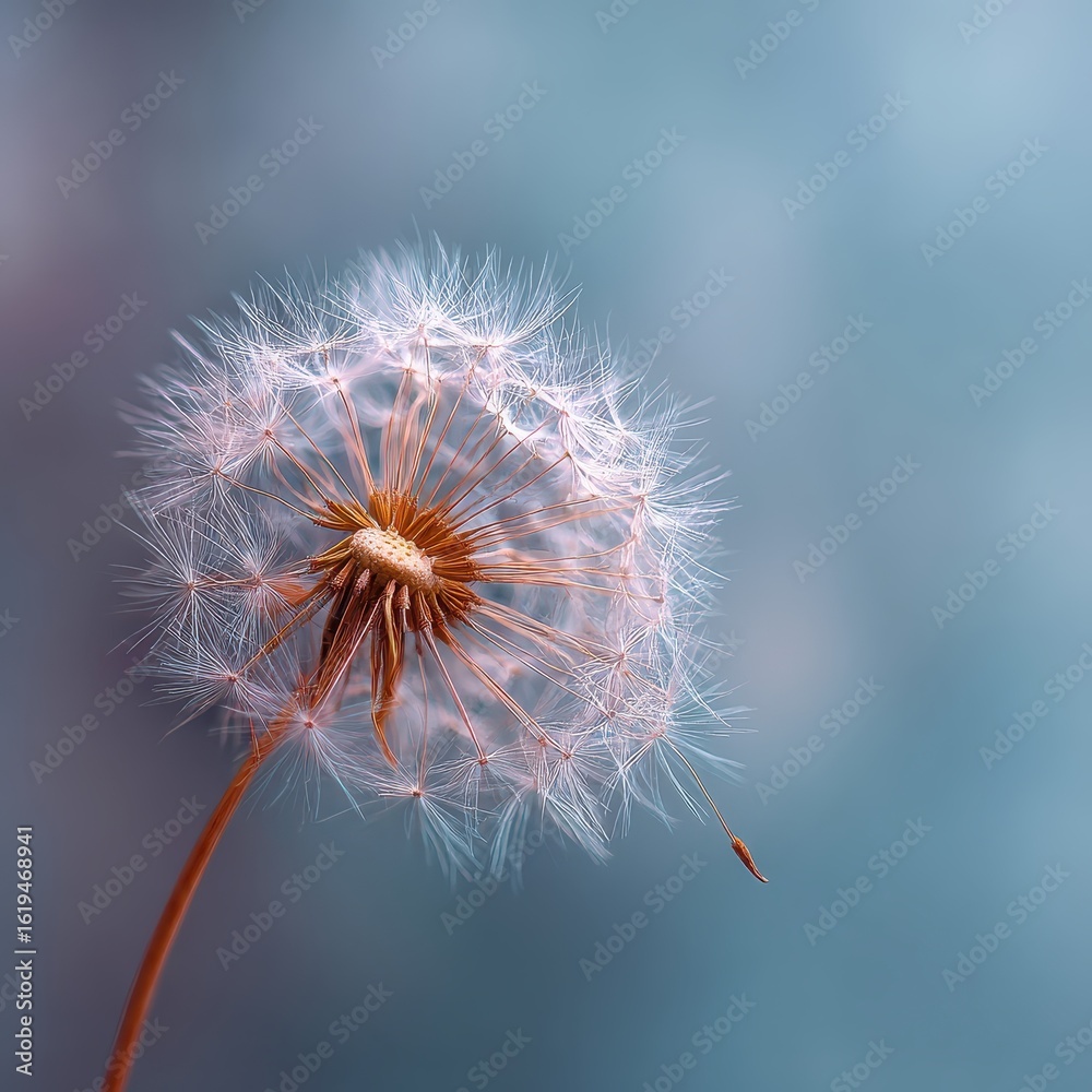 Fototapeta premium Dandelion Seed Head Isolated; Soft Focus Background; Floral Art or Hope Concept