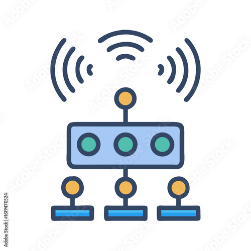 Abstract networking server vector icon with wireless connectivity