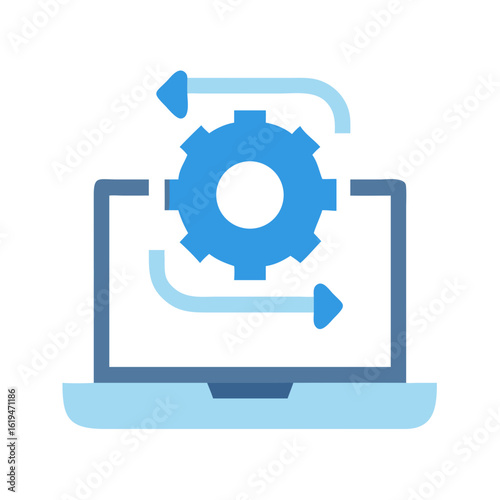 Laptop with gear and arrows representing software updates process