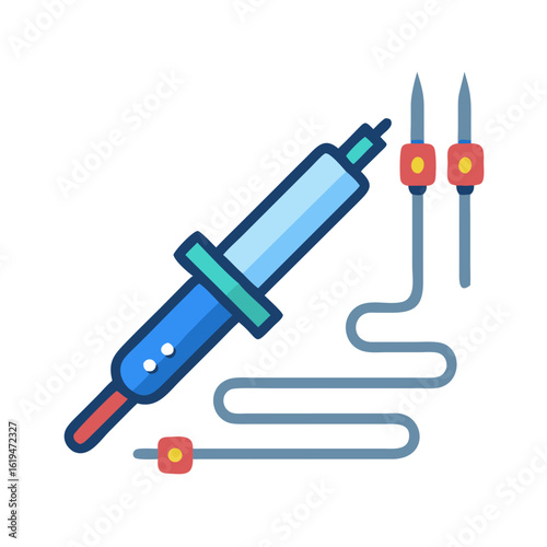 Stylized digital illustration of a soldering iron and tips