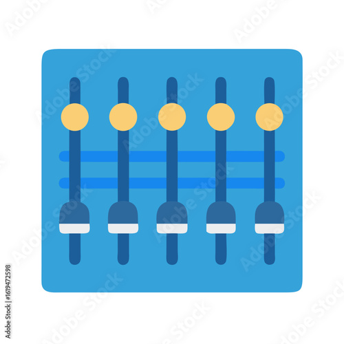 Modern blue graphic equalizer with yellow knobs illustration