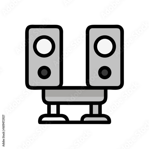 Minimalist image of gray stereo speakers on black background