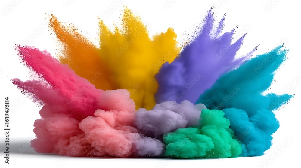 Fototapeta premium Colorful Smoke Explosion with Vibrant Splashes of Powder in Various Shades