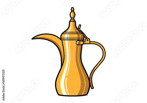 Golden Arabic Coffee Pot Dallah Vector illustration of Isolated on White Background traditional