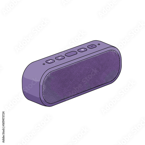 Portable purple speaker with controls and sleek design  