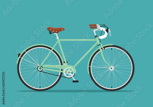 Mint Green Vintage Style Bicycle with Brown Leather Seat bike retro Vector illustration of