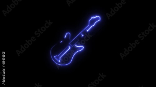 Electric Guitar Outlined in Neon Blue A Symbol of Rock and Music Radiating Against a Dark Backdrop