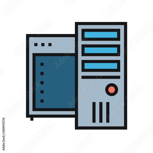 Modern server and computer set on a black background