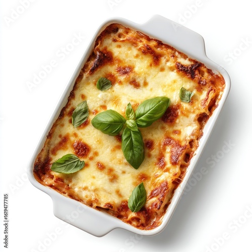 Classic Lasagna in a White Baking Dish