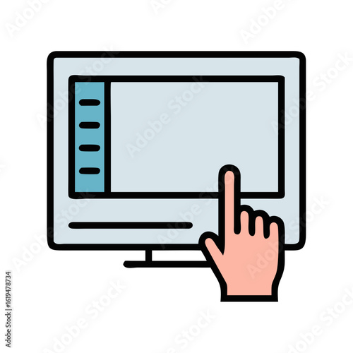 Hand touching the screen of modern device vector illustration