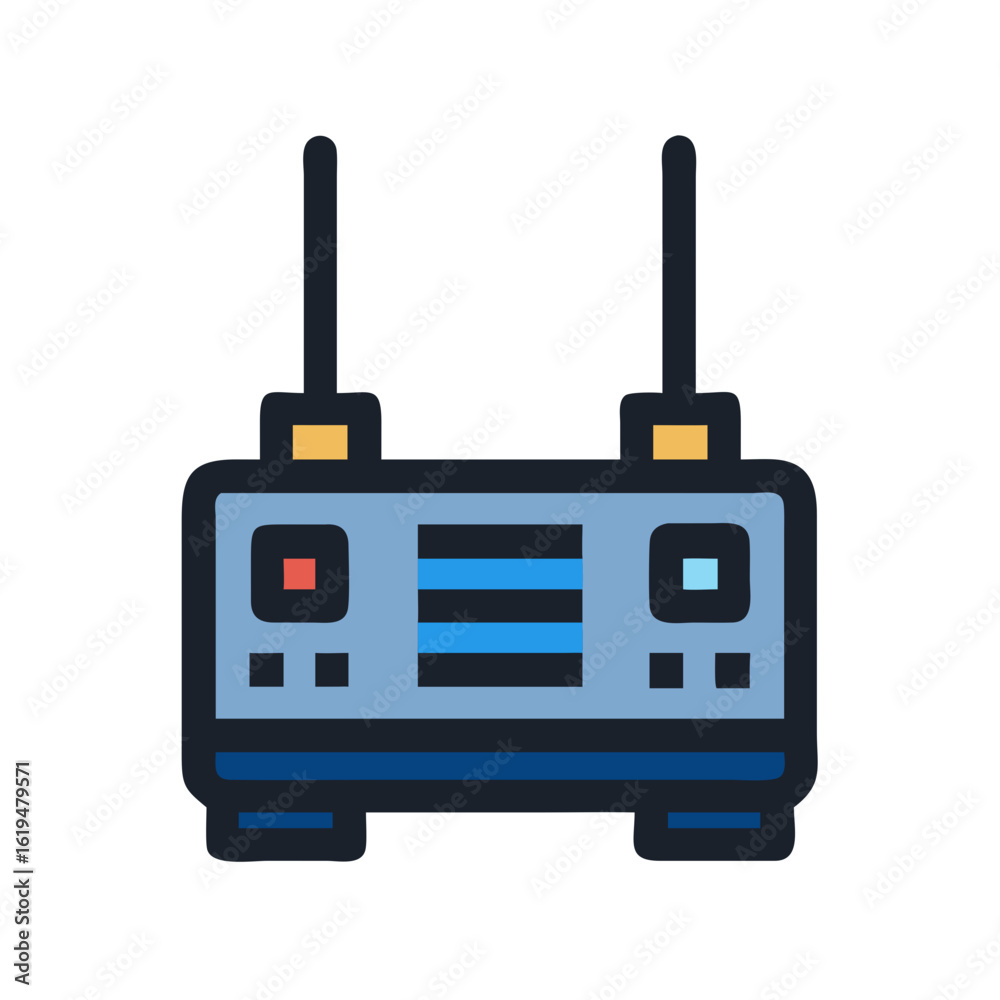 Stylized transceiver illustration in blue and black with antennas Stylized transceiver illustration in blue and black with antennas