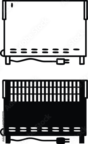 Heater Icons. Black and White Vector Illustration. Electric Room Heating Device. Battery, Convector. Home Appliances Concept
