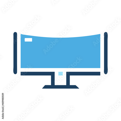 Modern curved monitor display on a black background