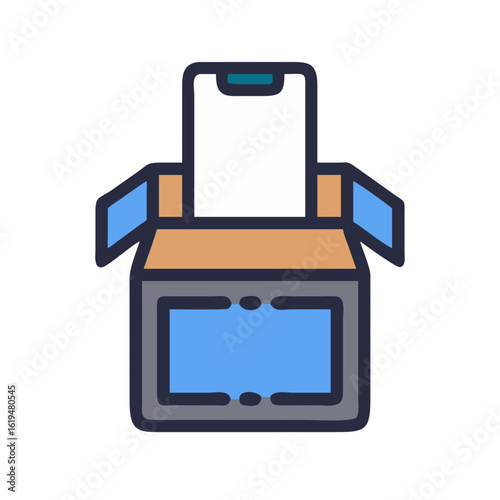 Smartphone in box illustration for ecommerce shipping and unboxing