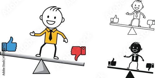 Stickman balance like dislike feedback seesaw business illustration