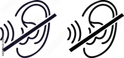 Deafness Icons. Vector Illustration. Hearing Impaired, Human Ear. Disease, Medicine. Disability Concept
