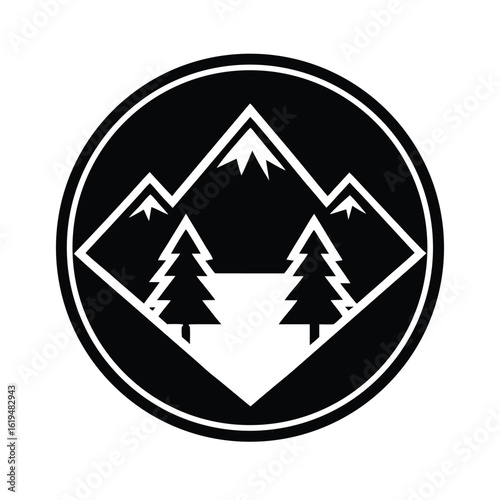Free Download Hiking trail icon layered mountains pine classic outdoor symbol vector for adventure and nature themes - GFXLoad