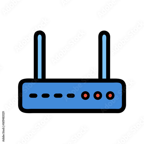Router device with wireless capability isolated on black background