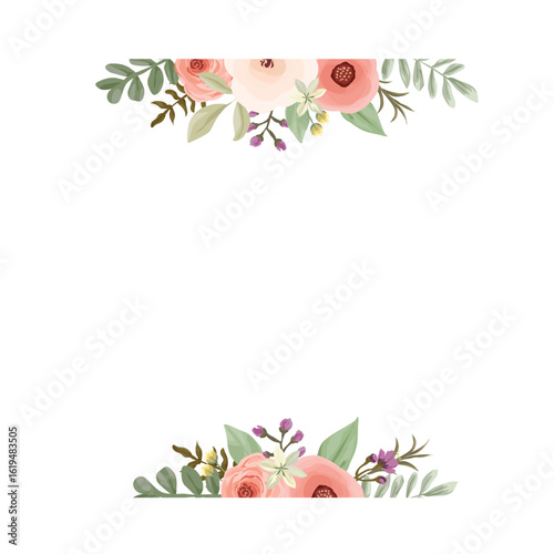 Romantic Watercolor Rose Divider – Handpainted Floral Garland Border for Wedding Cards & Stationery