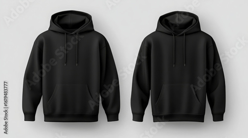 Black hoodie sweatshirt pullover casual isolated white background fashion blank