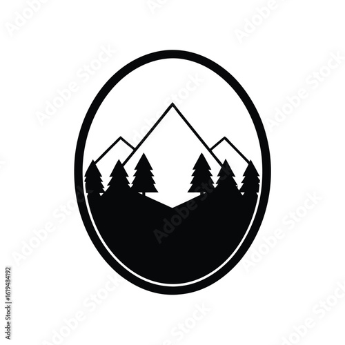 Minimalist mountain peak forested valley inside simple clean vector perfect for modern outdoor logos