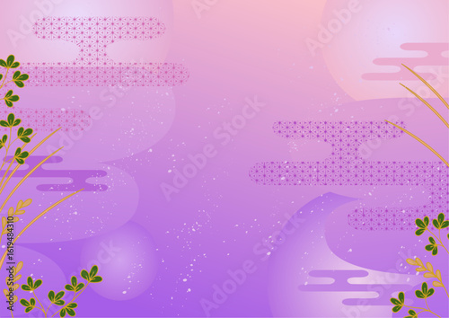 シンプルな秋草の和風ベクター背景 紫 Simple autumn grass Japanese style vector background purple