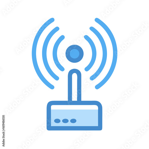 Stylized blue wireless network icon for internet connectivity symbol