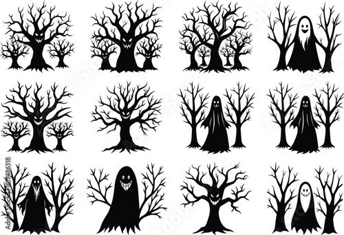 Halloween witch silhouette set ,vector element bundle