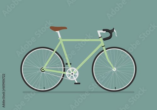 Light Green Single Speed Bicycle with Brown Seat and Vector illustration of Black Tires bike cycling