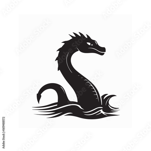 Loch Ness Monster Silhouette Vector Images on white background.