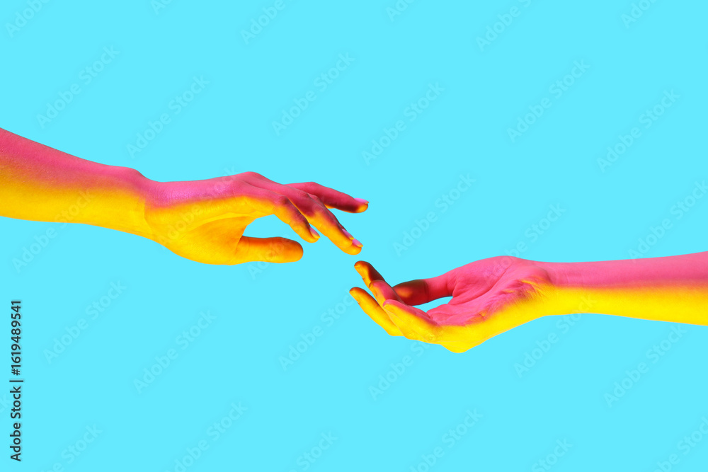 Obraz premium Toned female hands on blue background