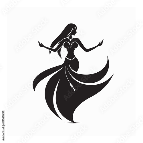 Simple belly dance logo with elegant silhouette of dancer in graceful motion design