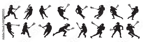 lacrosse women player silhouette set 