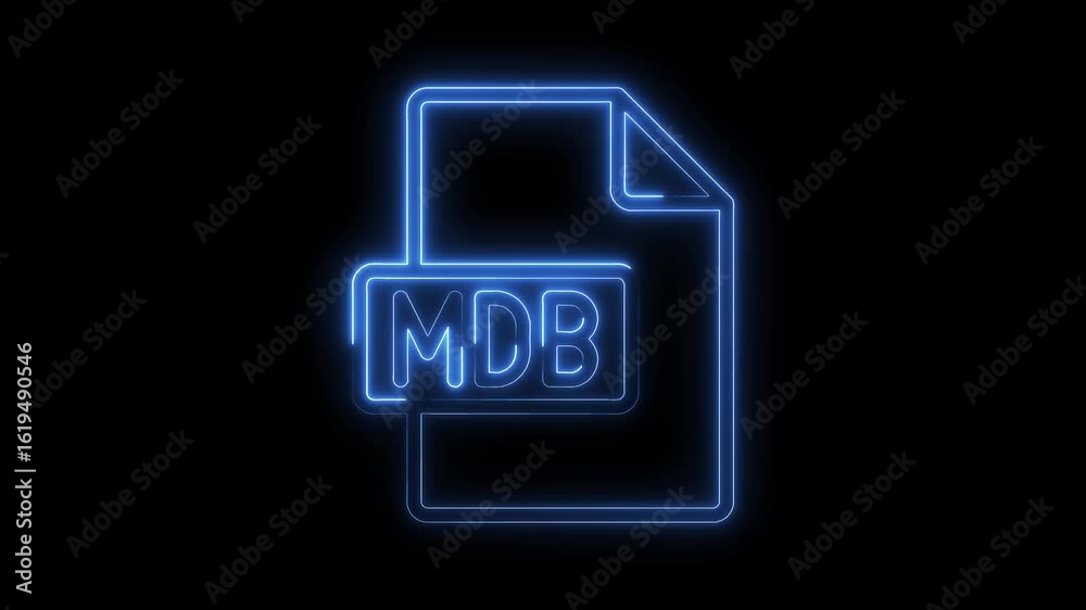 Glowing blue neon M D B file icon on black background futuristic digital data document symbol glowing Glowing blue neon M D B file icon on black background futuristic digital data document symbol glowing