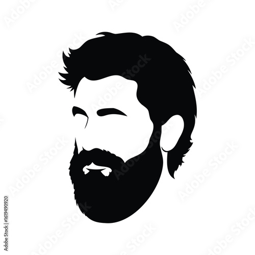 Fotografi Graphic Silhouette of a Man with a Full Beard and Stylish Hair