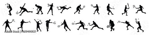 men s tennis tournament silhouette vector set