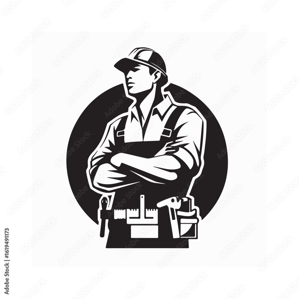 custom made wallpaper toronto digitalConfident construction worker combined logo design, strong symbol for building industry branding