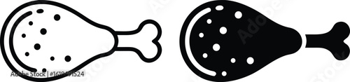 Chicken Drumstick Icon Set – Vector Meat Food Silhouette and Outline in Black and White