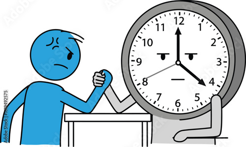 Time management concept arm wrestling with clock deadline pressure